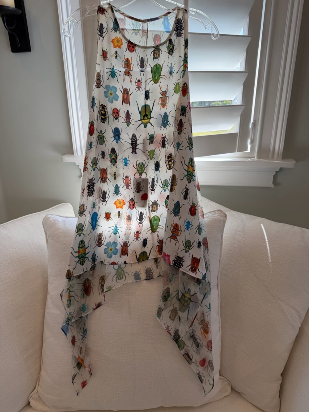 Silk Beetle Print Blouse in Cream with Multicolor Insects